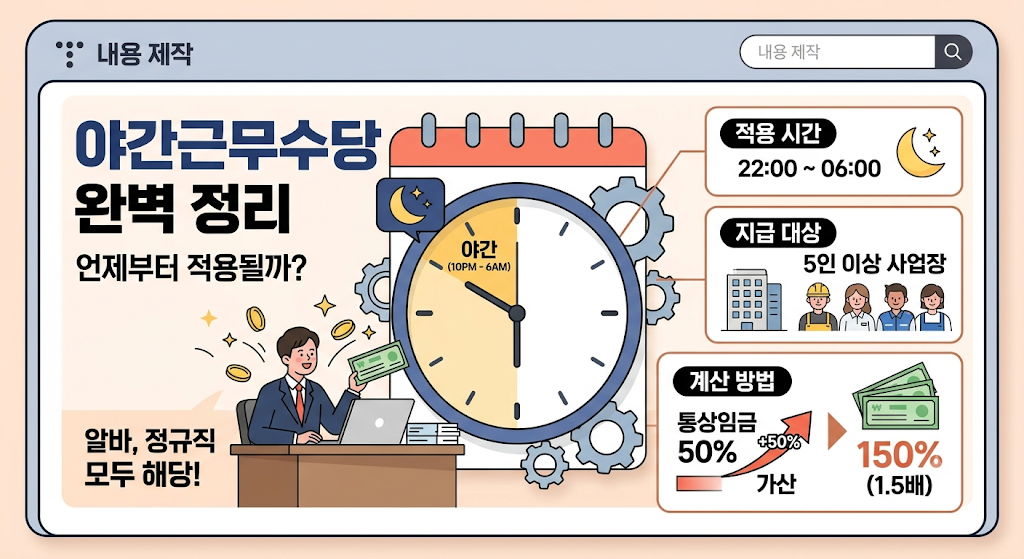 야간근무수당 적용 시점과 필수 지급 기준 완벽 정리!! 1 본문 주제 맞춤형 일러스트 이미지